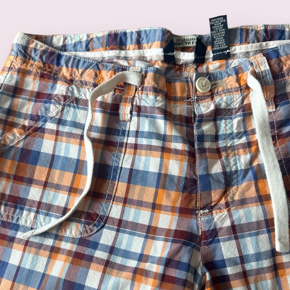 Women’s American Eagle Outfitters Orange Blue White Plaid Capri Pants Size 8 - Picture 5 of 10
